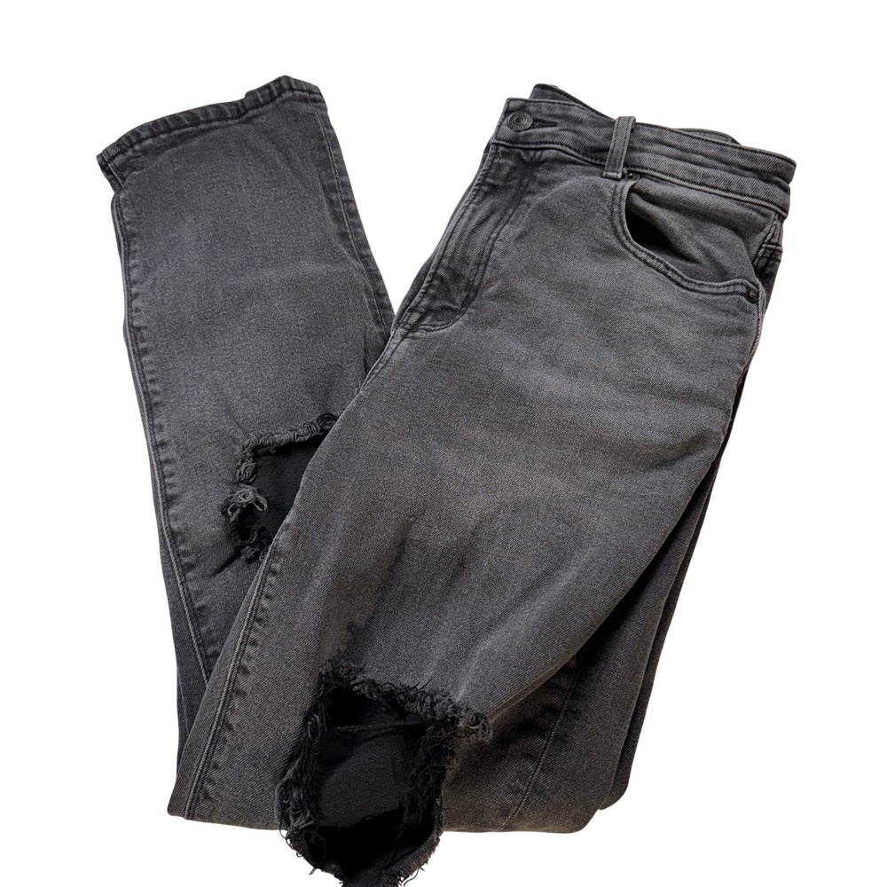 American Eagle Mom Jeans Womens 8‎ Regular Black Distressed High Waisted Grey